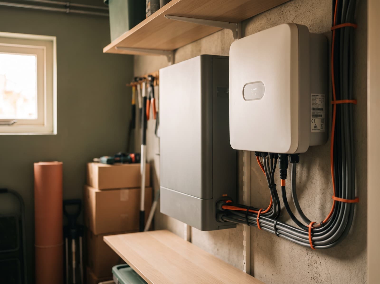 Detail van een geïnstalleerde thuisbatterij